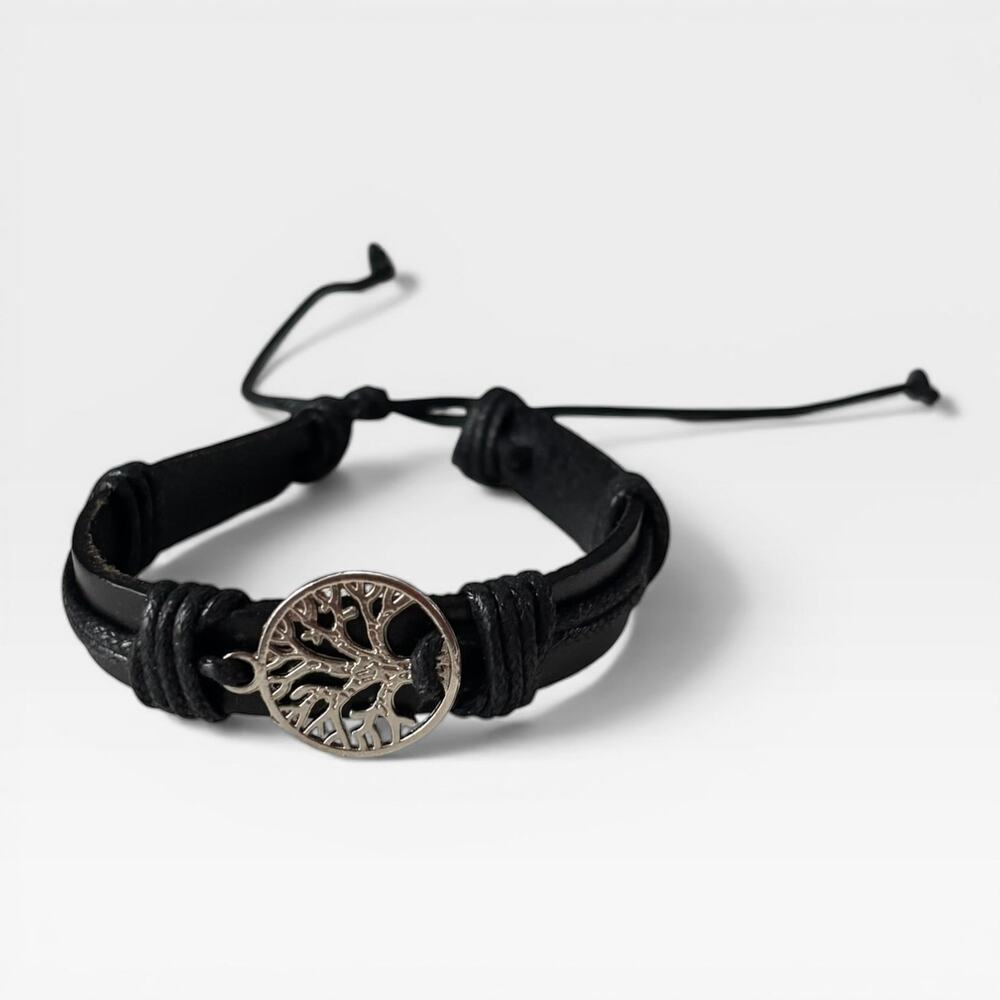 Tree Of Life Charm Leather Rope Chain Bracelet - Picture 2 of 6